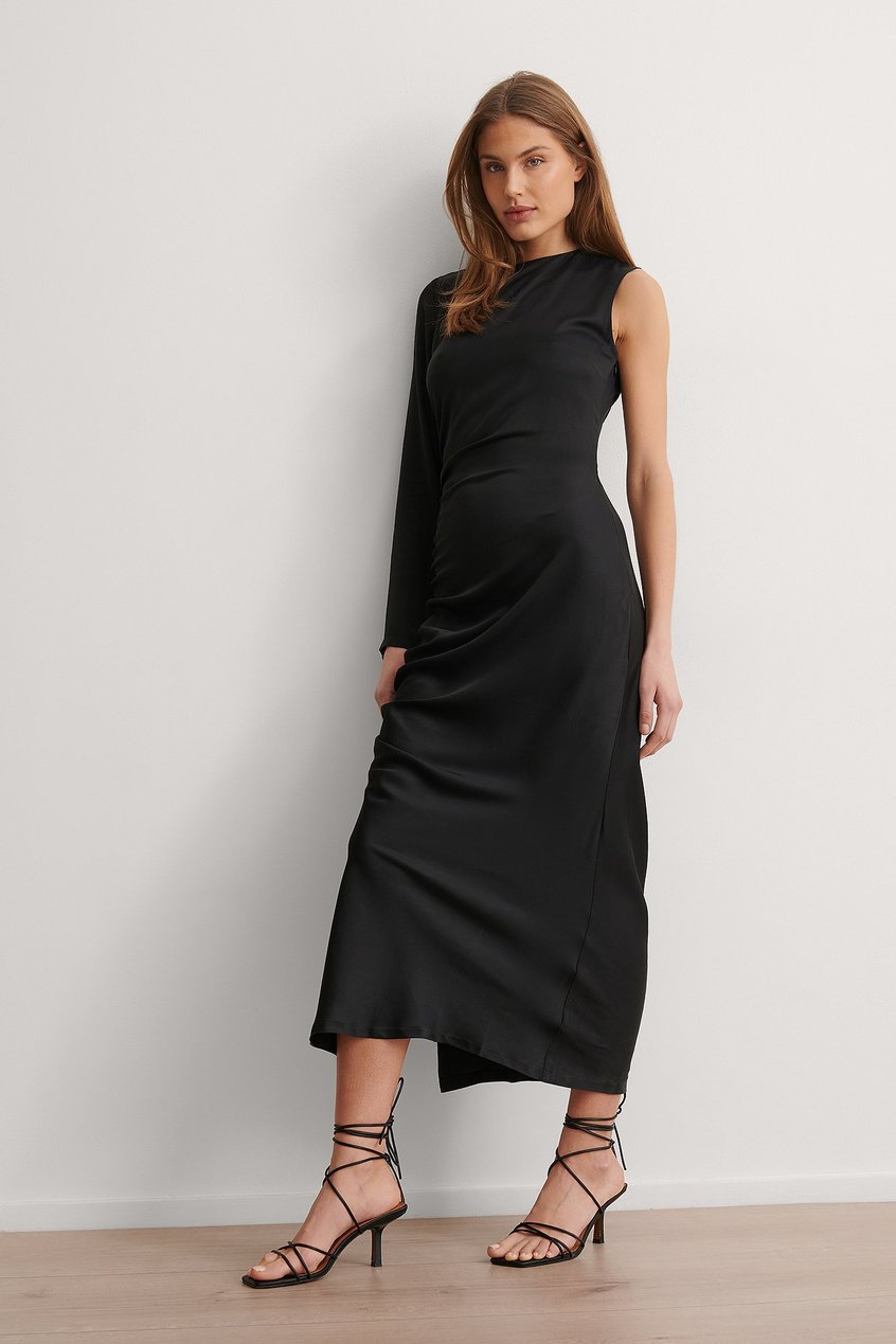 Kleider Abendkleider | Drapiertes einseitig schulterfreies Midi-Kleid - LH77652
