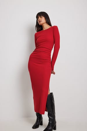 Red Draped Side Maxi Dress