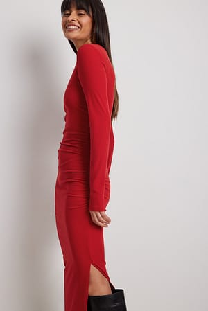 Red Draped Side Maxi Dress