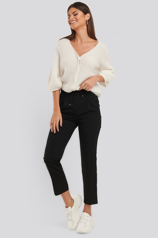 Drawstring Front Pleat Pants Black