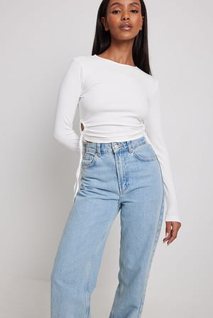 Offwhite Drawstring Cut Out Top