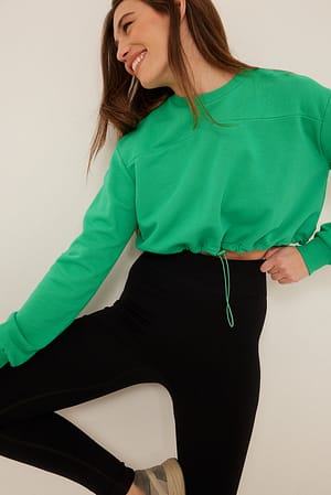 Green Drawstring Detail Crop Sweatshirt