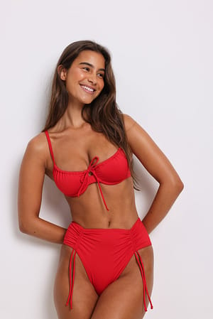 Red Drawstring Detail High Cut Bikini Panty