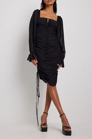 Black Drawstring Detail Midi Dress