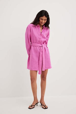 Pink Miniklänning i linne med snörning