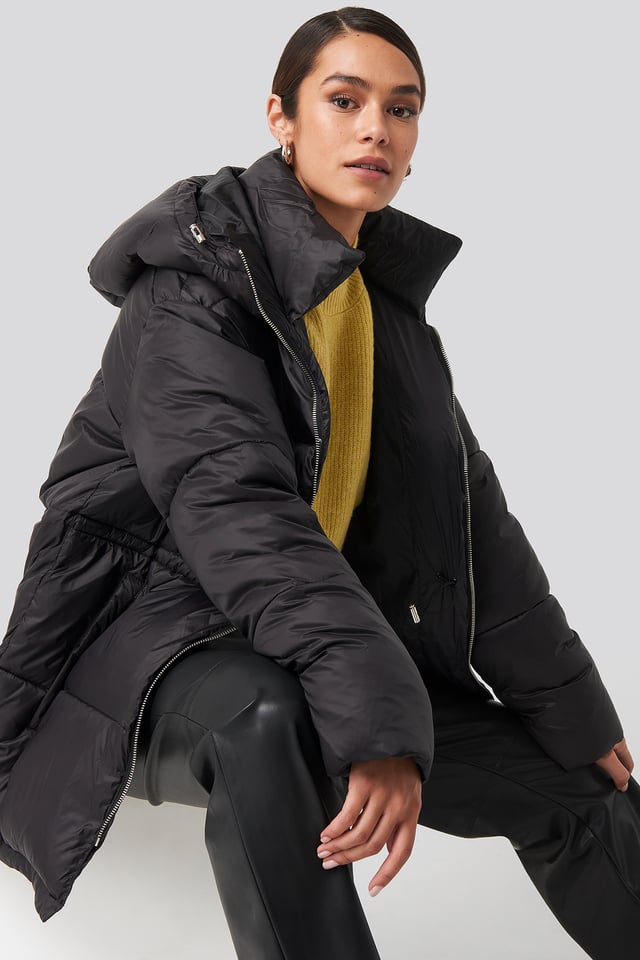 Drawstring Padded Jacket Black