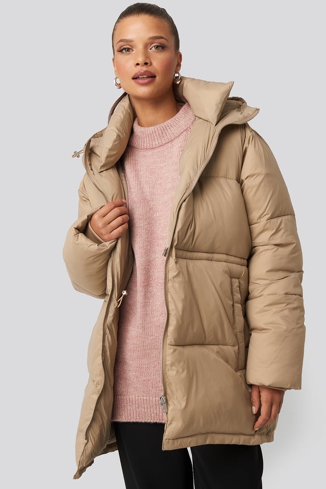 Drawstring Padded Jacket Brown