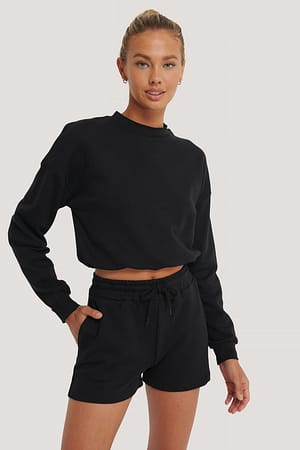 Black Kordelzug Sweatshirt Shorts