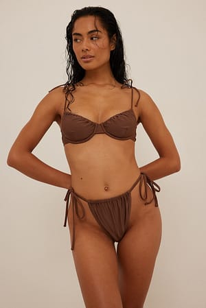 Brown Drawstring Tie High Cut Bikini Panty