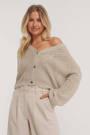 Beige NA-KD Dropped Shoulder Knitted Buttoned Cardigan