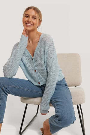 Light Blue NA-KD Dropped Shoulder Knitted Buttoned Cardigan