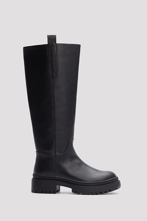 Black Dull Surface High shaft Boots