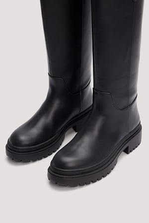 Dull Surface High Shaft Boots Black | NA-KD