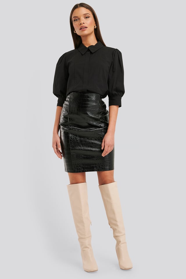 Embossed Croco Pu Skirt Black