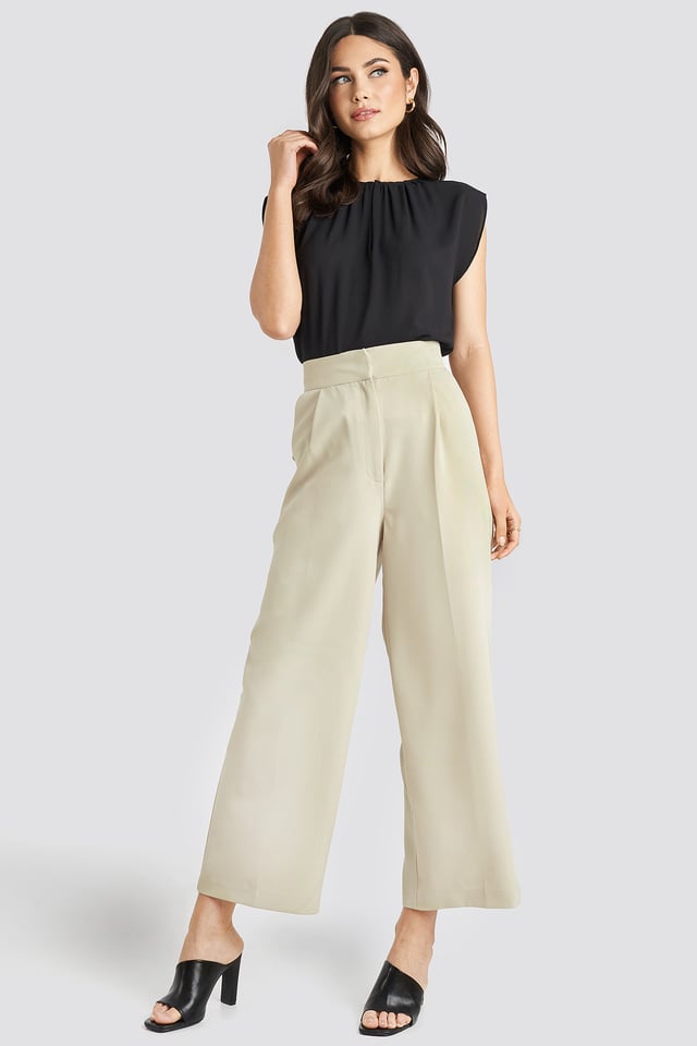 Elastic Detail Wide Pants Light Beige