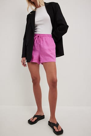 Pink Elastic Linen Shorts