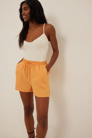 Orange Elastic Linen Shorts