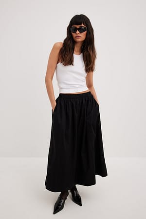 Elastic Waist Cotton Midi Skirt Outfit