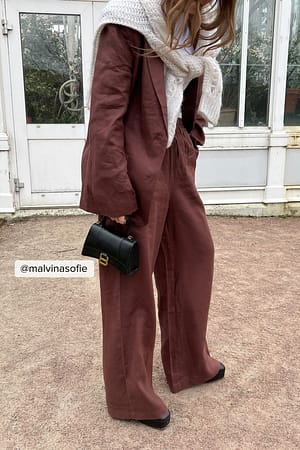 Brown Lniane spodnie z elastycznym pasem