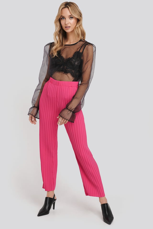 Elastic Waist Pleated Pants Fuchsia