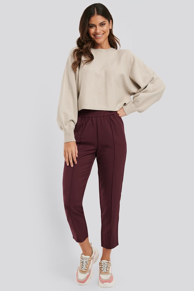 Elastic Waist Seamline Pants Burgundy