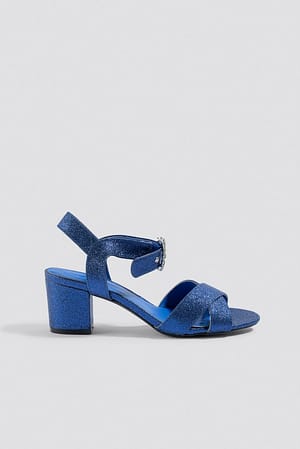 Blue Embellished Buckle Glitter Sandals