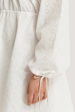 Embroidery Drawstring Dress White | NA-KD