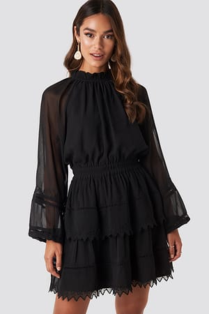 Black NA-KD Boho Embroidery Mini Dress