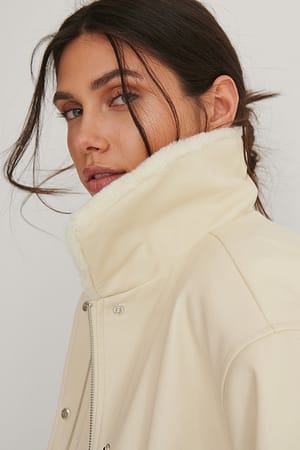 Cream NA-KD Trend Faux Fur Bonded PU Jacket