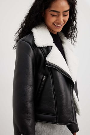 Fake fur jakke med hætte | Faux fur jakker online |
