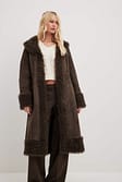 Brown Faux Fur Detail Coat