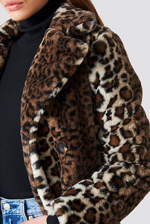 Leopard Płaszcz ze sztucznym futrem Leo