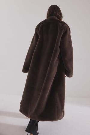 Dark Brown Faux Fur Long Coat