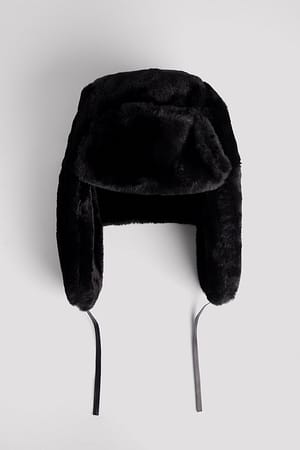 Black Miękka czapka ze sztucznego futra
