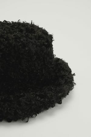 Black Faux Fur Teddy Bucket Hat