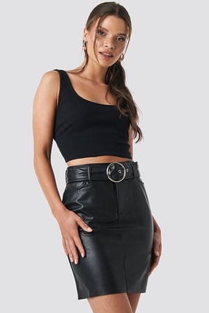 Black NA-KD Party Faux Leather Belted Mini Skirt