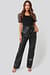 Faux Leather Belted Straight Leg Pants