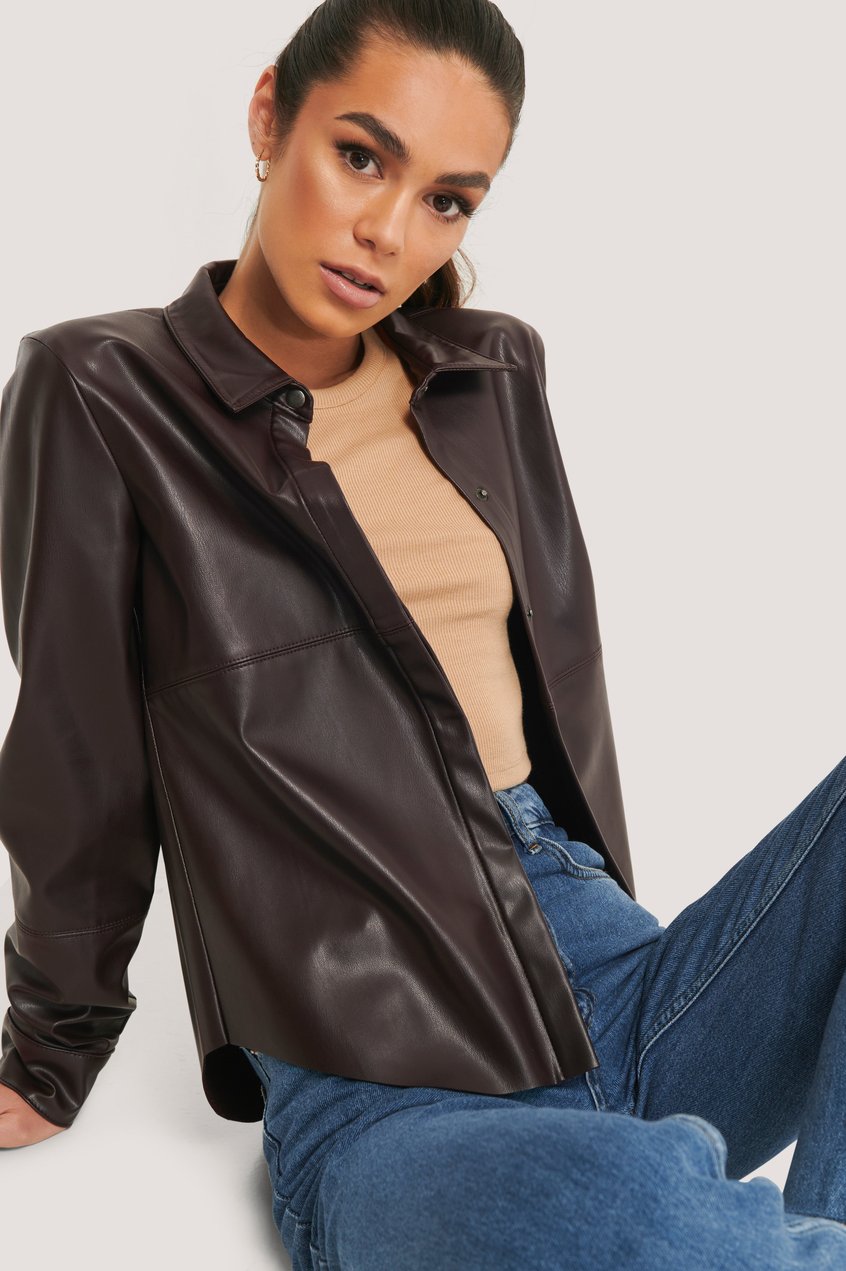 Camisas y blusas Overshirts | Faux Leather Loose Fit Shirt - UP12469