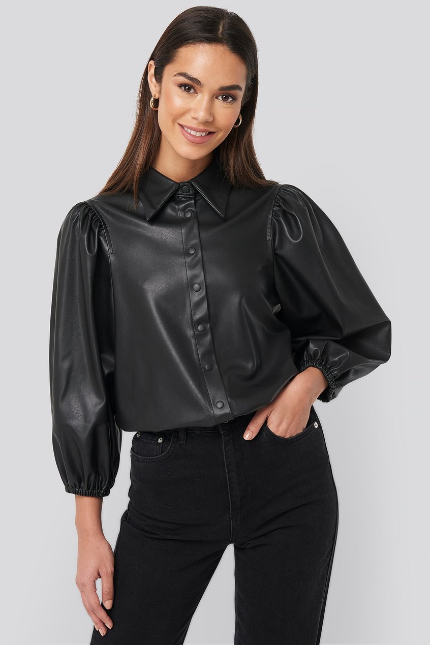 Hemden & Blusen Shirts & Blouses | Faux Leather Puff Sleeve Shirt - FI32567