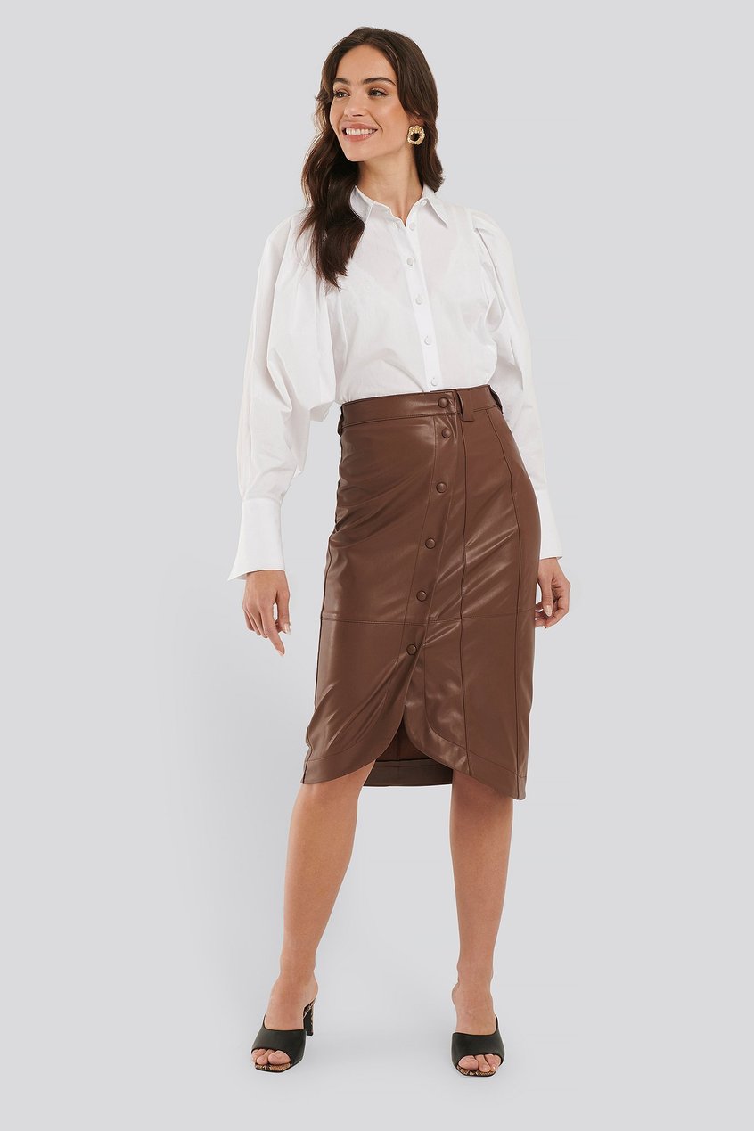 Jupes Jupes portefeuilles | Faux Leather Wrap Skirt - NI03873