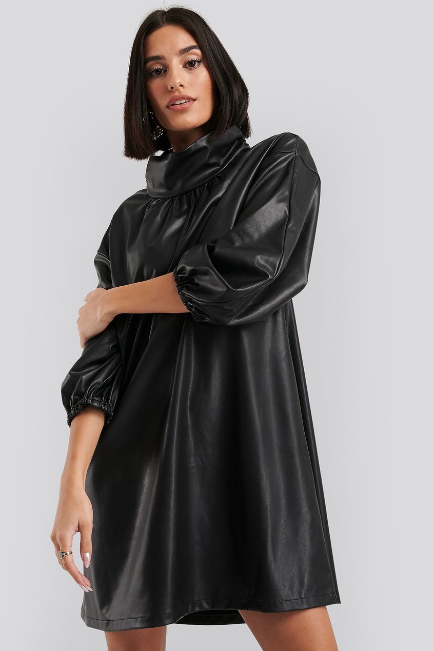 Kleider Weihnachtskleider | Faux Leather Full Volume Mini Dress - NF46991
