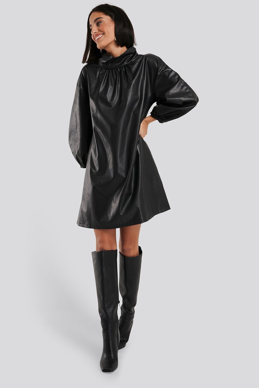 Robes Robes de Noël | Faux Leather Full Volume Mini Dress - TJ85113