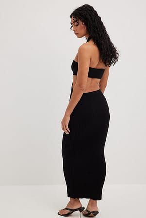 Fine Knitted Cut Out Detail Maxi Dress Black | NA-KD