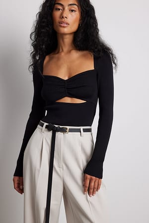 Black Fine Knitted Cut Out Detail Top