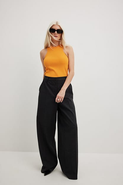 Orange Fine Knitted Cut Out Detailed Crop Top
