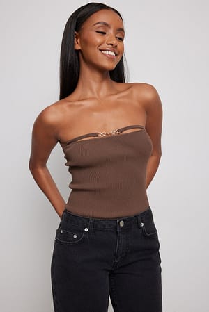 Taupe Fine Knitted Cut Out Tube Top