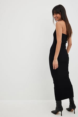 Black Fijngebreide hartvormige mini-jurk