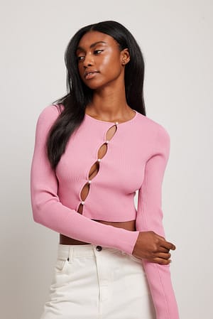 Dusty Pink Fine Knitted Pearl Button Detail Sweater