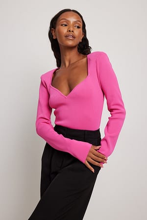 Pink Fine Knitted Shoulder Pad Top