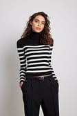 Black/White Fine Knitted Striped Turtleneck Sweater